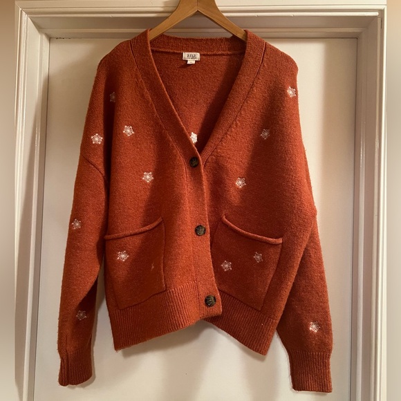 Floral Embroidered V-Neck Cropped Cardigan Rust Size XXL - Picture 3 of 11